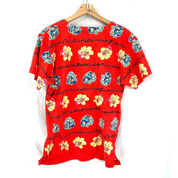 Vintage Liz Sport One size Petite 90s y2k Hawaiian print striped t-shirt red OS - Picture 7 of 8